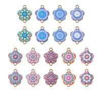 Crafans 18Pcs Flower Enamel Connector Charms 9 Colors Printed Kaleidoscope Pattern Link Charms Antique Bohemian Styles Flower Charms for DIY Earring Jewelry Making