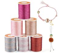 Crafans 1mm Shinny Polyester Jewelry Cords 6 Colors Glitter Polyester Threads Braided Cords Twisted Beading Cords for DIY Bracelet Necklace Hanging Ornaments Crafts