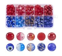 Crafans 200Pcs Transparent Glass Beads 8mm Round Red&Blue Crackle Glass Spacer Beads Glass Beads with Evil Eye Patterns Bulk for DIY Bracelet Necklace Jewelry Making