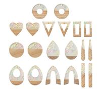 Crafans 20Pcs White Resin Wood Pendants with Pink Color Paillettes Teardrop Arch Donut Hollow Triangle Charms Geometry Resin Wood Charms for Jewelry Making