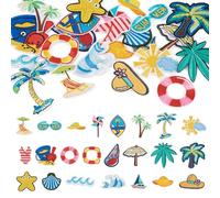 Crafans 23Pcs Summer Styles Cloth Iron on Patches Starfish/Coconut Tree Embroidery Patches Beach Theme Sew on Craft Appliques Costume Accessories for Hats Shoes Shirts Jackets Backpacks