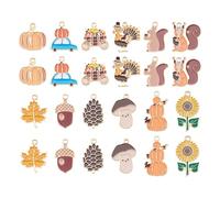 Crafans 24Pcs Animal Enamel Pendants Thanksgiving Theme Charms Pumpkin& Acorn& Turkey Enamel Charms Pine Cones/Mushroom/Maple Leaf for DIY Necklace Jewelry Making