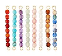 Crafans 24Pcs Gemstone Beads Connector Charms Links Faceted Stone Beaded Connector Link with Golden Tone Brass Double Loops for DIY Bracelet Jewelry Making
