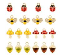 Crafans 24Pcs Pine Cone & Mushroom & Bee Enamel Charm Golden Frame Ladybug Cute Dangle Charms for DIY Necklace Earring Keychains Jewelry Making