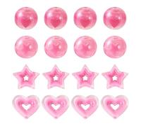 Crafans 24Pcs Pink Star & Heart Acrylic Beads Sets Round with Star Pattern Spacer Beads Hollow Star/Heart Bead in Beads for DIY Bracelet Necklace Jewelry Making