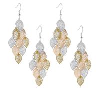 Crafans 2Pairs Leaf Dangle Earrings Filigree Leaves Drop Earrings Vintage & Boho-Chic Dangle Earring 79MM Long Stainless Steel Leaf Statement Dangly Earring for Women Girls, Goldenrod