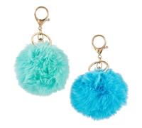 Crafans 2Pcs Pom Pom Keychains 2 Colors Fuzzy Decoration Lovely Pompon Keyrings Ornaments Fluffy Ball Charm Soft Plush Charm Ring Keyfob for Backpack Hanging Ornaments, Blue