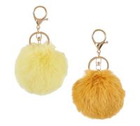 Crafans 2Pcs Pompon Keyrings 2 Colors Fuzzy Decoration Lovely Fluffy Ball Alloy Keychains Ornaments Soft Plush Charm Ring Keyfob for Backpack Hanging Ornaments, Yellow