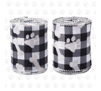 Crafans 2Rolls Dog Paw Print Polyester Ribbon Black Checked Patterns Decorative Ribbons 62 MM Wide Animal Theme Trims for DIY Present Wrapped Pets House Decoration