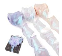 Crafans 3 Rolls Iridescent Organza Ribbons Sparkly Polyester Organza Ribbon 60mm Wide Shimmer Sheer Chiffon Ribbons for Gift Wrapping Wedding, Peachpuff/Purple/White
