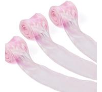 Crafans 3 Rolls Shimmer Sheer Organza Ribbons Iridescent 60mmx10Yards Shimmer Polyester Ribbon Sparkly Iridescent Chiffon Ribbons for Gift Wrapping Wedding, Pearl Pink