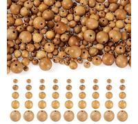 Crafans 300Pcs Natural Wood Beads 6mm/8mm/10mm/12mm/15mm Round Wooden Spacer Beads Dark Goldenrod Wood Craft Bead Undyed for DIY Bracelet Necklace Jewelry Making