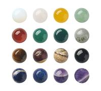 Crafans 30Pcs 10mm Stone Cabochons Natural & Synthetic Flat Back Gemstone Cabochons Stones Domed No Hole Bead Cabs for DIY Necklace Jewelry Making