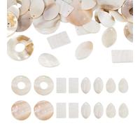 Crafans 30Pcs 5 Styles Natural Freshwater Shell Pendants, Donut, Oval, Teardrop, Rectangle, Creamy White, 6pcs/Style