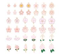 Crafans 38Pcs Assorted Flowers Enamel Pendants Daisy Rose Cherry Blossom Charms Clover Tulip Peach Blossom Dangle Charms for DIY Earring Necklace Jewelry Making