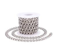 Crafans 3M Faceted Brass Curb Chains 10x6.5x1.8mm Diamond Cut Chains Twisted Chunky Link Extender Chains with Spool for DIY Necklace Jewelry Making, Platinum