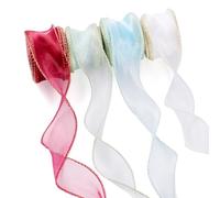 Crafans 4 Rolls Shimmer Iridescent Ribbon 40mm Sparkly Organza Ribbons Sheer Wired Chiffon Ribbons Polyester Ribbons for Bouquet Weeding Decor Gift Wrapping