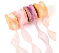 Crafans 4 Rolls Shimmer Iridescent Ribbon 40mm Wide Sparkly Organza Ribbons Sheer Wired Chiffon Ribbons Orange Polyester Ribbon for Bouquet Wedding Decor Gift Wrapping