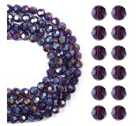 Crafans 4 Strands Dark Purple Faceted Glass Beads 10MM Round Transparent Crystal Glass Beads Spacer Beads Chunky Beads Bulk for DIY Bracelet Necklace Jewelry Making