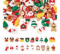 Crafans 40Pcs Christmas Theme Charms Cute Santa Claus Snowman Christmas Bell Socking Opaque Resin Pendants Xmas Ornaments for DIY Jewelry Making Craft