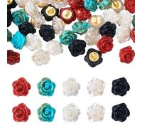 Crafans 40Pcs Rose Plastic Buttons Flowers Sewing on Button 5 Colors Crafts Costume Accessories Decorative Buttons for DIY Crafts Knitting Cloth Decoration