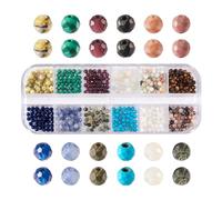 Crafans 480Pcs Faceted Natural Gemstone Beads Round 3MM Rhodonite & Tiger Eye & Blue Spot Jasper & Turquoise Loose Spacer Beads for DIY Bracelet Jewelry Making