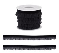 Crafans 5 Yards Velvet & Organza Lace Ribbons 15MM Black Velvet Lace Trims Garment Accessories Broderie Trim for Dress Bridal Ribbon Sew On Applique Cloth, Black