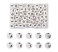 Crafans 50Pcs Cube Silicone Letter Beads A-E-I-O-U Letter Beads Black Vowel Letter Friendship Bracelet Beads Spacer Beads for DIY Necklace Crafting Jewelry Making