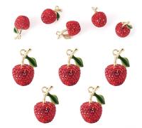 Crafans 5Pcs Red Apple Charms Handmade Polymer Clay Rhinestone Apple Dangle Charms with Leaf 3D Sparkly Apples Pendants for DIY Necklace Keychains Jewelry Making