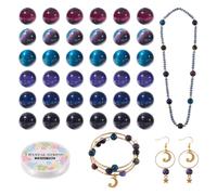 Crafans 60Pcs Blue Goldstone Beads Natural Tiger Eye Beads Star Sky Theme Jewelry Set Starry Round Spacer Beads for DIY Bracelet Necklace Earring Jewelry Making