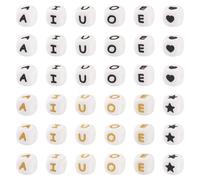 Crafans 60Pcs Silicone Letter Beads A-E-I-O-U, 12mm Square, 5pcs/Style, Mixed Color, Perfect for DIY Jewelry Making