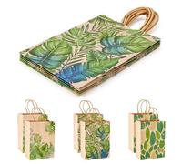 Crafans 6Pcs Palm Leaf Pattern Bags with Handles Lime Green Leaf Printed Paper Bags Rectangle Present Bag Shopping Bag for Present Storage Party Favour