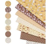 Crafans 7 Sheets Cotton Fabric 25X25 cm Flowers Quilting Fabric Check & Polka Dot Patchwork Accessories Material for Sewing DIY Crafts, Coconut Brown
