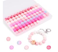 Crafans 80Pcs Pink Round Silicone Focal Beads, 15MM, 8 Colors, 10pcs/Color, Perfect for DIY Bracelet Keychains Jewelry Making