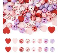 Crafans 80Pcs Valentine’s Day Theme Wood Beads Round & Heart Printed Wood Spacer Bead Red Lips/Heart Patterns Wooden Large Hole Bead for DIY Bracelet Necklace Jewelry Making