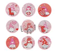 Crafans 8Pcs Diamond Arts Coaster Kits with Holder Cute Gnome Pattern 5D DIY Diamonds Painting Cup Mat Small People Design Table Placemat for Adults Diamond Painting Craft