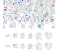 Crafans 90Pcs Clear AB Glass Beads Assorted Crystal Faceted Glass Bead Apple/Star/Flowers Rainbow Half Plated Glass Spacer Beads Chunky Loose Spacer Bulk Bead for Jewelry Making