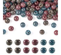 Crafans 90Pcs Colored Beads Acrylic Beads Black/Rose Pink/Blue Round Spacer Beads 10MM Acrylic Beads Imitation Volcanic Stone Beads for DIY Bracelet Jewelry Making