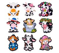 Crafans 9Pcs Cattle Silicone Beads Cute Animal Rubber Beads Cartoon Cow Spacer Beads Animal Silicone Focal Beads Craft Beads for DIY Bracelet Jewelry Making
