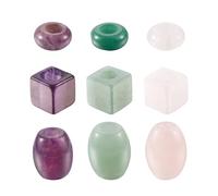 Crafans 9Pcs Natural Gemstone European Beads - Green Aventurine, Rose Quartz & Amethyst - Cube, Barrel & Rondelle Shapes - Large Hole - DIY Bracelet & Jewelry Making