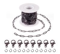 Crafans Oval Chain Necklaces Making Kits 12X4 mm Stainless Steel Craft Link Chains Black Jewelry Chains Set with Jump Rings Lobster Claw Clasps for DIY Bracelet Anklet Jewelry Making