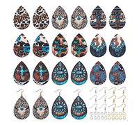 Crafans Teardrop Vintage Wood Big Charms Leopard Print Sunflower Cross Pattern Basswood Big Pendants Evil Eye Caw Pattern Tibetan Styles Charms for DIY Jewelry Making