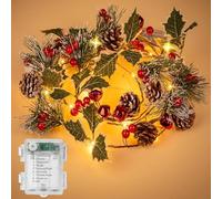 Crafare 6FT Christmas Garland Pine Cones String Lights with 20 LED Red Berry Pine Cone Garland Lights, led Garland String Lights for Christmas Home Decorations