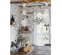 Crafare Winter Christmas Hanging Snowflake Decorations - 18PCS 3D Large Silver Snowflakes Hanging Garland for Christmas Winter Wonderland Holiday New Year Party Home Decoration