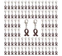 CRAFFANCY 100 Pcs Burgundy Ribbon Pendant with Clasps, Multiple Myeloma Awareness Alloy Ribbon Charms for Jewelry Making