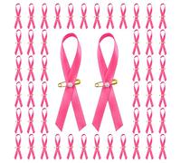 CRAFFANCY 100 PCS Pink October Pins, Pink October Ribbon Brooches Breast Cancer Awareness Badges with Pearls Decorative, for Women Social Events