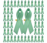 CRAFFANCY 100Pcs Emerald Green Ribbon Mental Health Pin Badges Polyester Mental Health Awareness Brooches Liver Cancer Pin Badges Souvenir Brooches for Charity Event