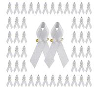 CRAFFANCY 100Pcs Silver Ribbon Awareness Satin Pins Brain Disease Awareness Parkinson's Disease Cancer Ribbon Pin Schizophrenia Brooch with Safety Pin