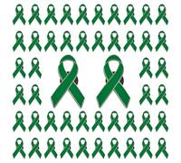 CRAFFANCY 50Pcs Green Ribbon Mental Health Pin Badges Alloy Mental Health Awareness Brooches Liver Cancer Pin Badges Souvenir Brooches with Silicone Clasp for Charity Event(3 * 2cm)
