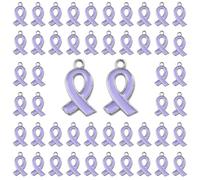 CRAFFANCY 50PCS Lilac Purple Ribbon Pendants, Caregiver Awareness Foster Care Spasms Vulvar Cancer Hope Awareness Alloy Ribbon Charms for Jewelry Making